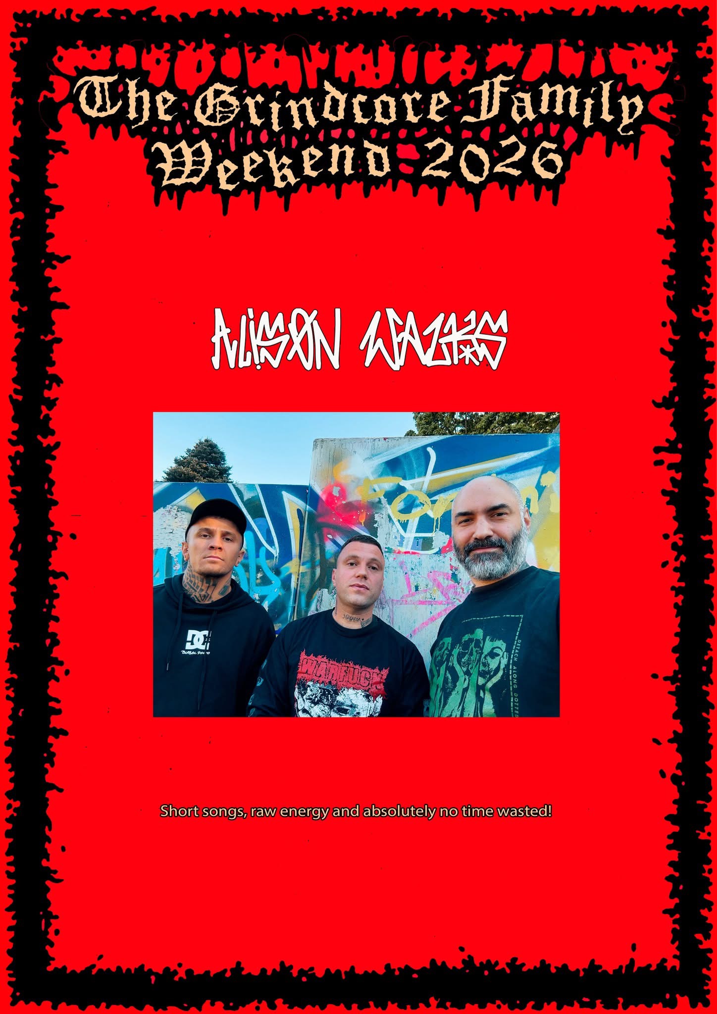 The Grindcore Family Weekend 2026 poster featuring Alison Walks