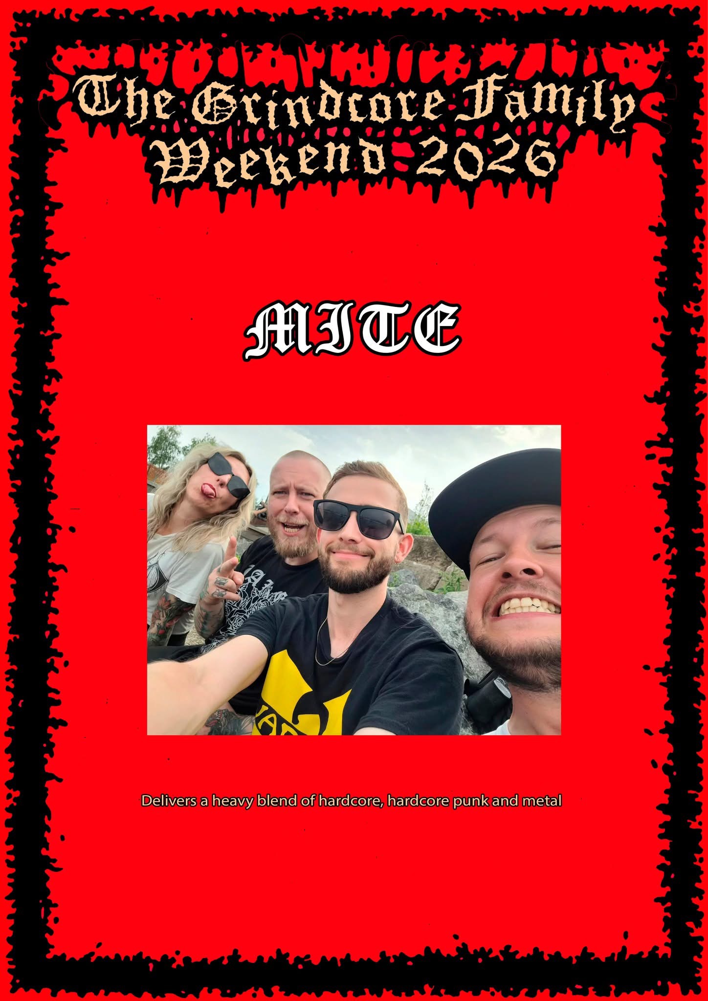 The Grindcore Family Weekend 2026 poster featuring Mite