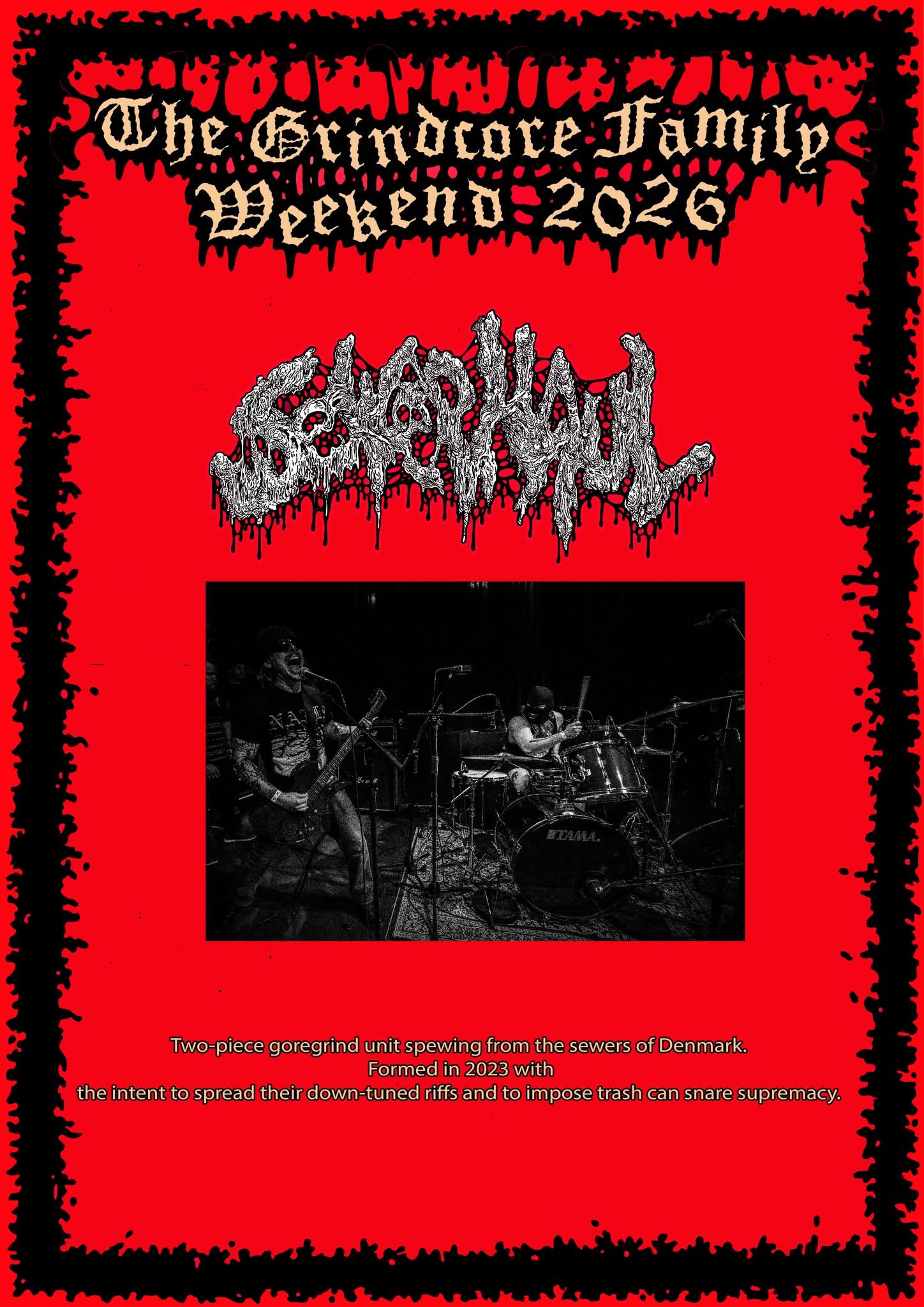 The Grindcore Family Weekend 2026 poster featuring Sewer Haul