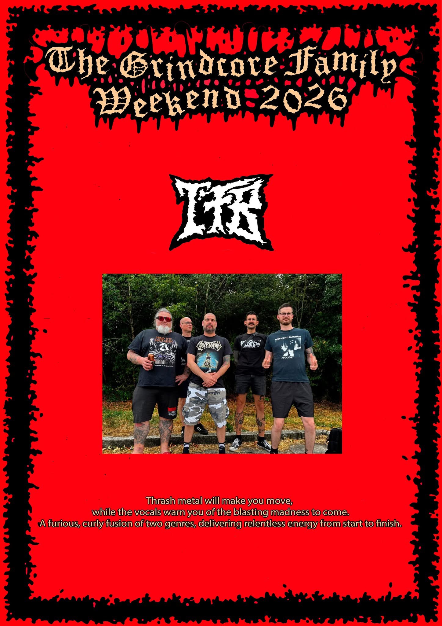 The Grindcore Family Weekend 2026 poster featuring T.F.B.