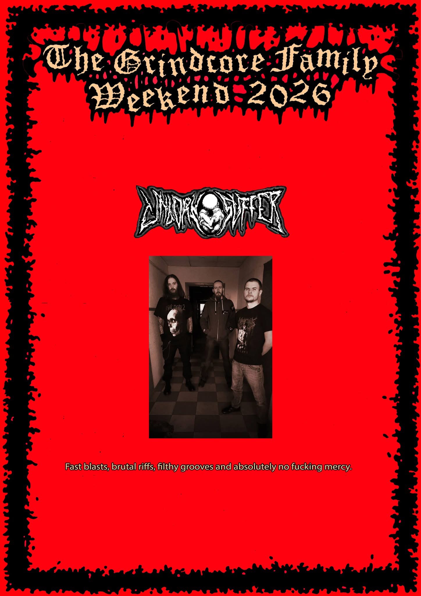 The Grindcore Family Weekend 2026 poster featuring Unborn Suffer