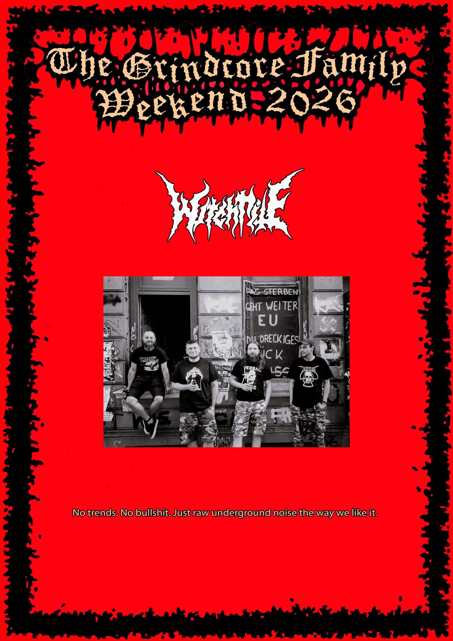 The Grindcore Family Weekend 2026 poster featuring Witchrite